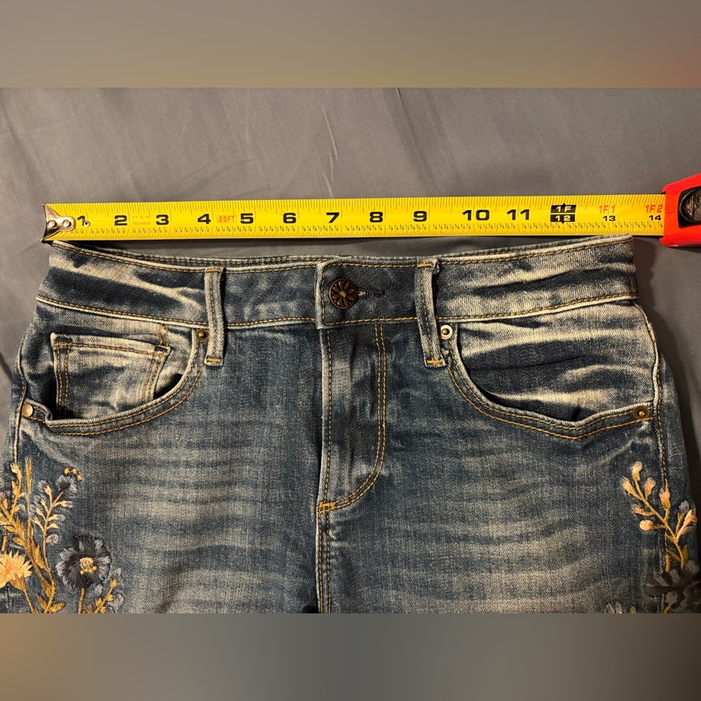 DRIFTWOOD Blue Embroidered Bootcut Jeans with Floral Accent - Picture 16 of 16